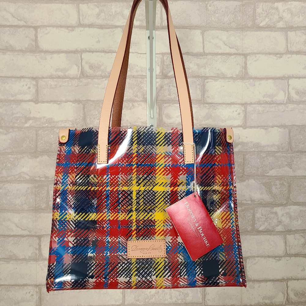 Dooney and Bourke Clear/Multicolor Plaid Medium Shopper Tote